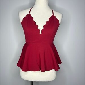 SHEIN- Red Scalloped Top